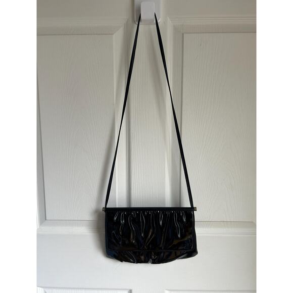 Vintage Black Patent Leather Evening Purse | Black Leather Shoulder Bag - Picture 2 of 6